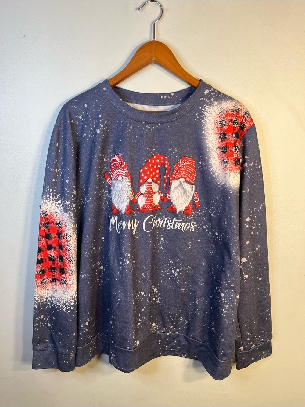 Merry Christmas Gnome Pullover Sweatshirt - Blue & Red 2X